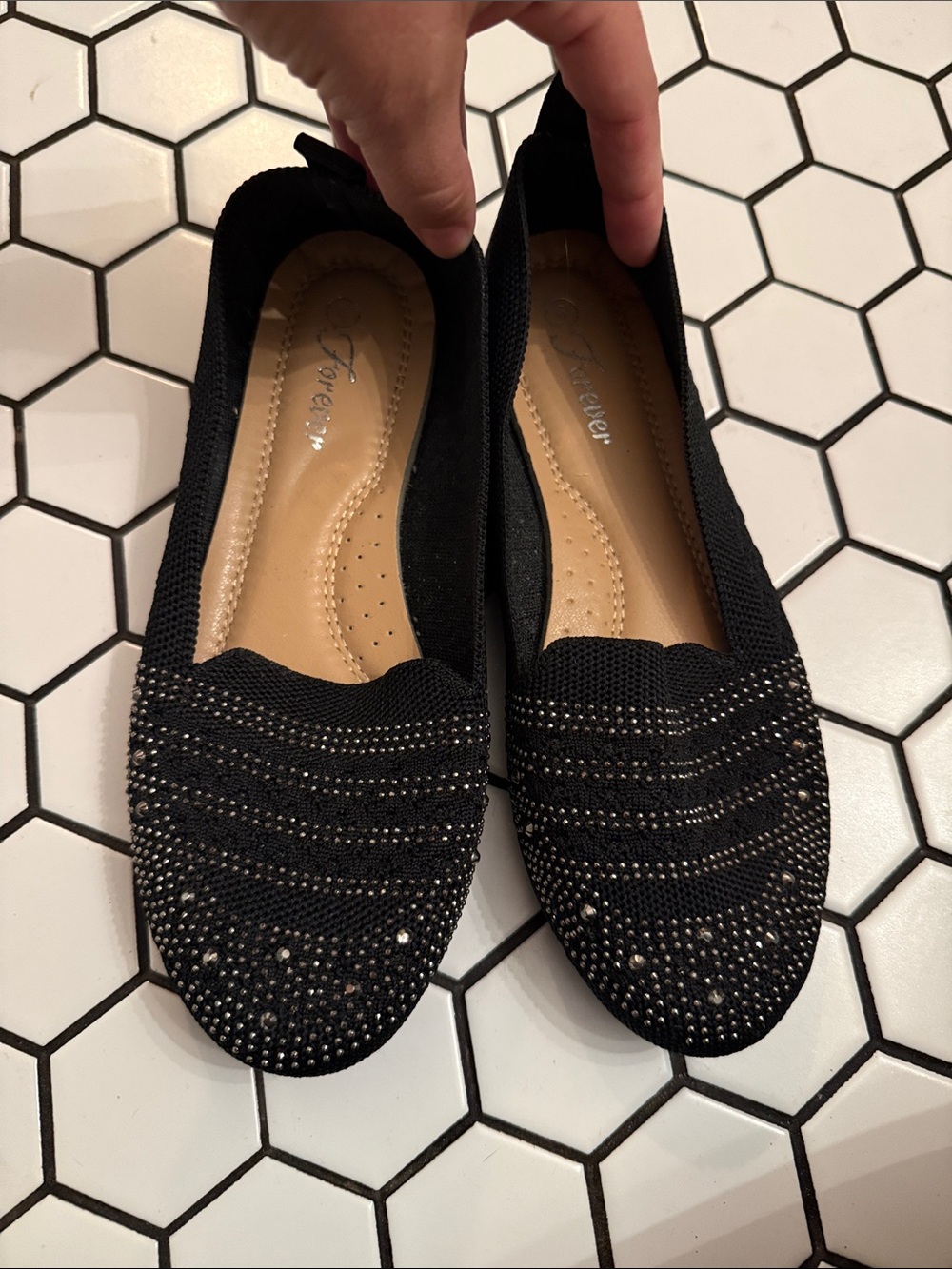 Black Embellished Slip-On Women’s Flats